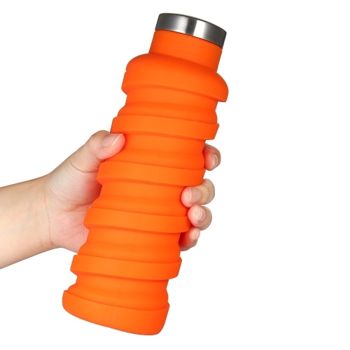 

600 мл Handy Collapsible BPA-Free FDA Утвержденная силиконовая бутылка с водой для пищевых продуктов Термостойкая бутылка с чашкой для напитков для бега Пешие прогулки Тренажерный зал - оранжевый