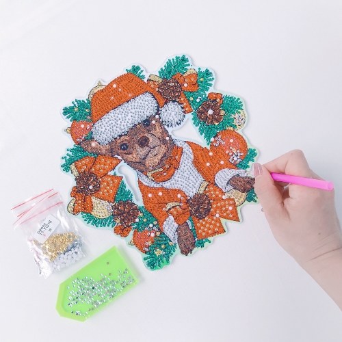 

5D Diamond Paint Christmas Wreath DIY Round Garland Decoration Ornaments Set for Window Wall Door Decor Adults Children