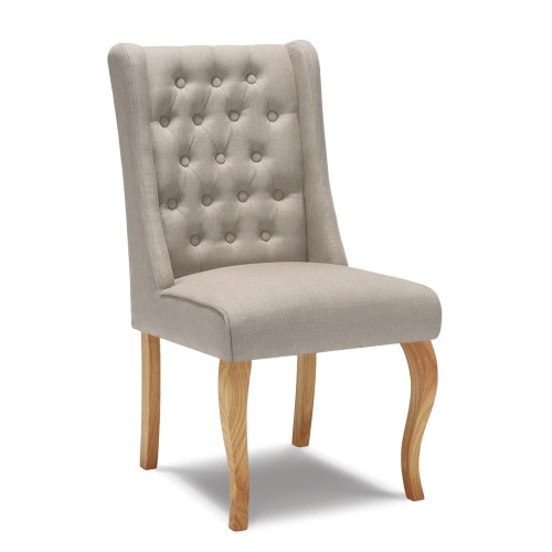 

iKayaa Античный стиль Tufted Кухня Стул льняной ткани Accent Стул Мягкая Сторона Гостиная Стул W / каучуковое дерево Ноги