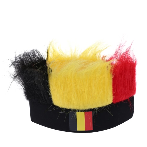 Anself Belgique drapeau Football Soccer Fans perruque tête Cap coupe d’Europe FIFA World Cup Sports Festival Cosplay Costume de carnaval