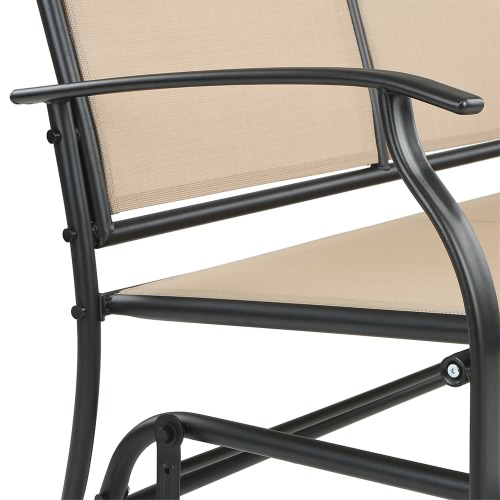 iKayaa 2 Person Patio Swing Glider Bench Chair Loveseat Textliene Garden Outdoor Rocking Chair Seating Steel Frame
