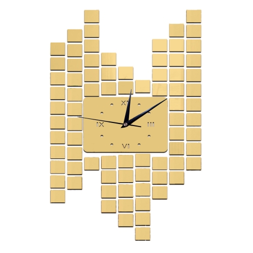 Moderne DIY Quartz Horloge Murale sans Cadre Chiffres Romains Effet de Miroir Set d'Autocollant Décoration d'Intérieur Or