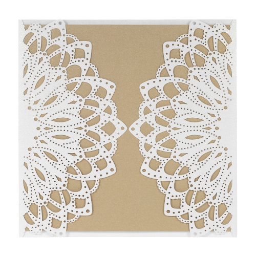 10X Laser Cut Elegant Invitation Cards Set for Wedding Bridal Shower Birthday Beige Envelope Hollow Card Holder Pink Inner Sheet Delicate Carved Flowers