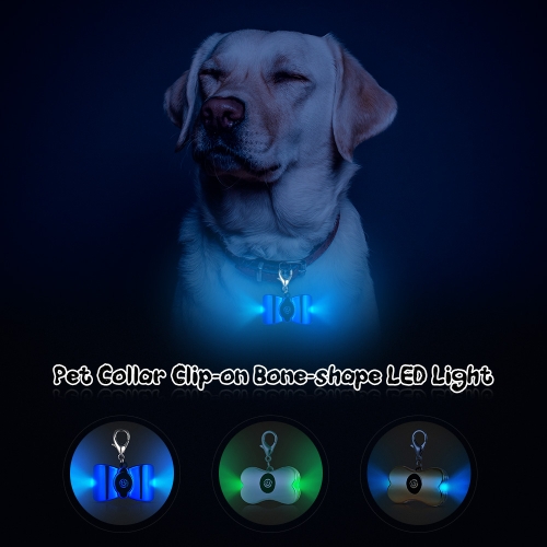 

LED Dog Cat Pet Collar Light Pendant Clip-on Bone-shape Dog Blinking Safety Night Walking Lights Keychain