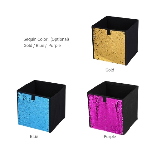

Non-Woven Folding Large Cube Storage Bin DIY Sequin Storage Box Household Toys Books Clothes Sundries Organizer--Blue