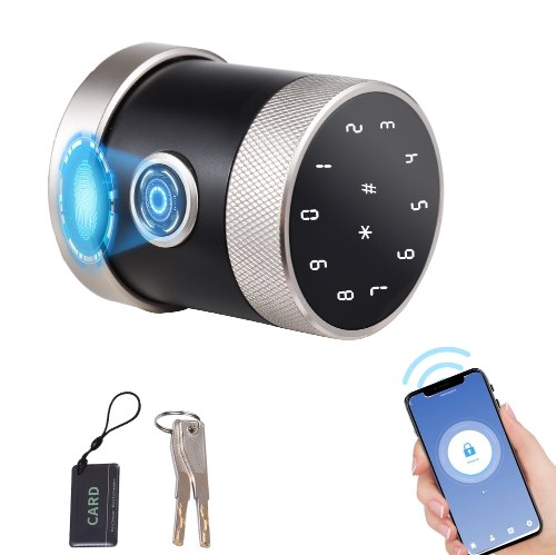 5-in-1 Unlock Smart Door Lock Keyless Entry Biometric Door Knob with Keypad BT Tuya App Remote Control Password Fingerprint Door Lock with IC Card Mechanical Key  for Home Apartment Hotel Office 