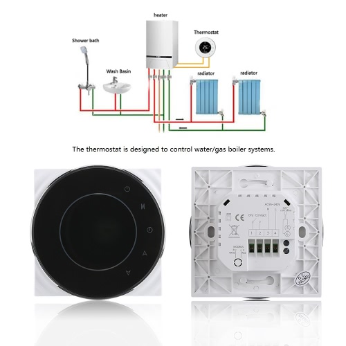 

3A 95~240V Water/Gas Boiler Heating Room Thermostat Energy Saving with Touchscreen LCD Display Weekly Programmable Temperature Con