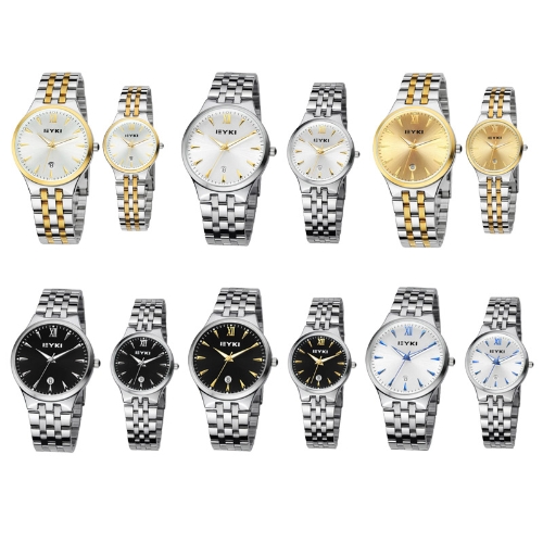 EYKI Fashion Classic Lover's Watch Table Quartz Calendar Luminous Steel Watchband EET8615 Women Female Golden-White