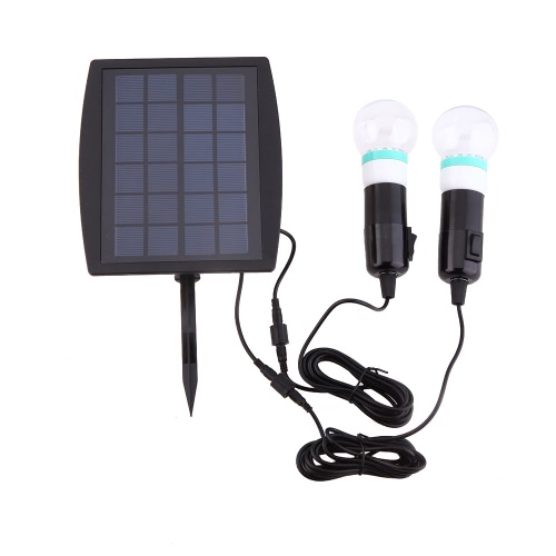 Solar Powered Two LED Bulbs Double Lamp Light