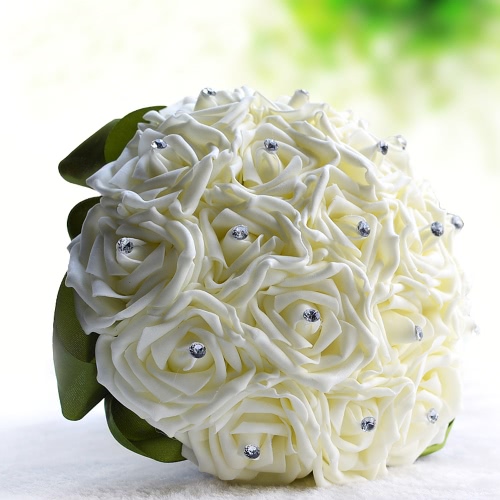 

Wedding Decoration Supplies Ivory Rose Luxury Crystal Salable Product for Bride Bouquet with Artificial Rhinestone and 16 Hand Mad