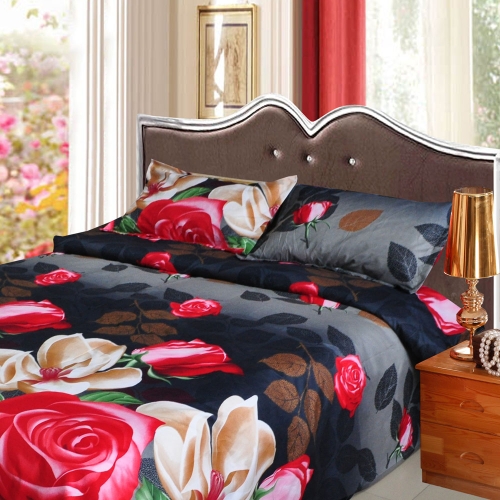 Rose Magnolia Flower Pattern 4Pcs 3D Printed Bedding Set Bedclothes Home Textiles King Queen Size Quilt Cover Bed Sheet 2 Pillowcases