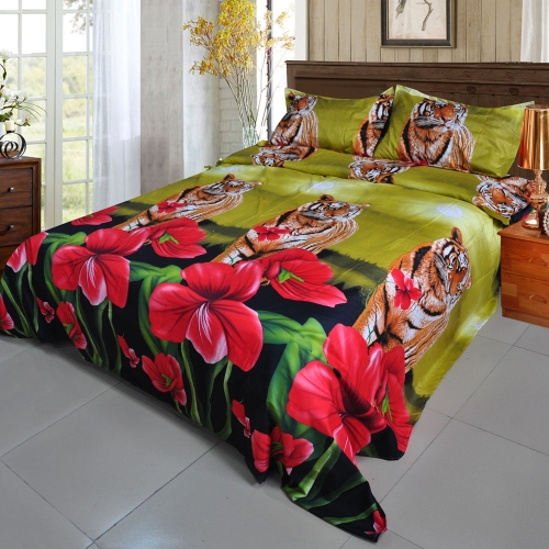 Tigre rojo flor patrón 4Pcs 3D impreso ropa de cama Set ropa de cama hogar Textiles rey tamaño edredón cubierta cama hoja 2 fundas de almohada