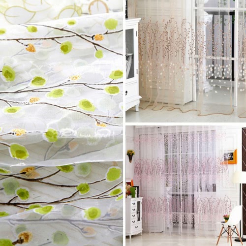 

Wintersweet Pattern Half Shading Curtain for Door Window Room Decoration Window Screening Pastoral Voile Curtains Bedroom Decor
