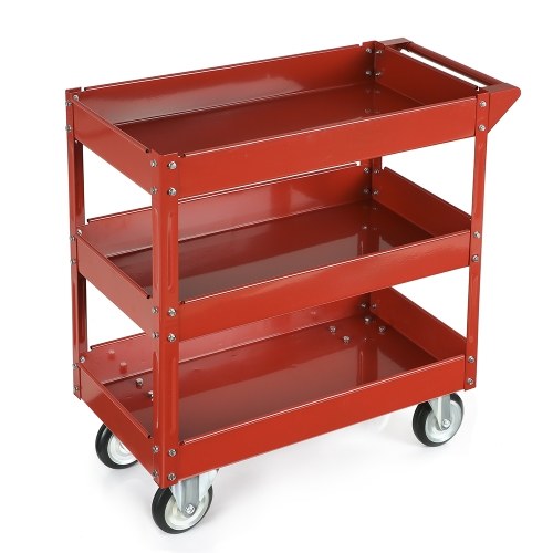 Second Hand iKayaa 3 Shelves Steel Tool Cart 100KG Capacity Utility Cart Storage Service Cart W/ 360°Swivel Casters Red/Black