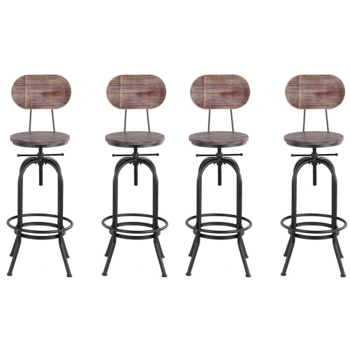 Segunda mano iKayaa Estilo industrial Taburete de bar Altura ajustable Cocina giratoria Silla de comedor Pinewood Top + Metal con respaldo