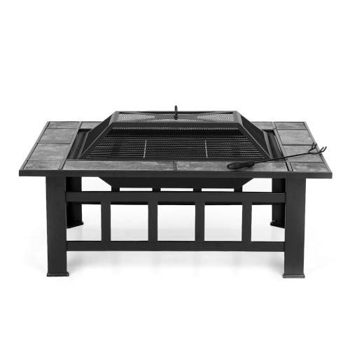 

Вторая рука iKayaa Металлический сад Backyard Fire Pit Патио Прямоугольная жаровня Плита Жалюзи Открытый камин W / Firepit Cover & Poker + Барбекю Гриль