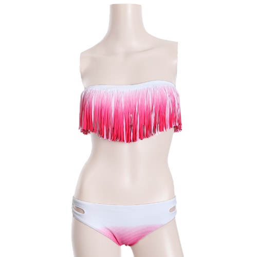 

Fashion Sexy Bikini Set Swimwear Swimsuit Beachwear Tassel Fringe Gradient Strapless