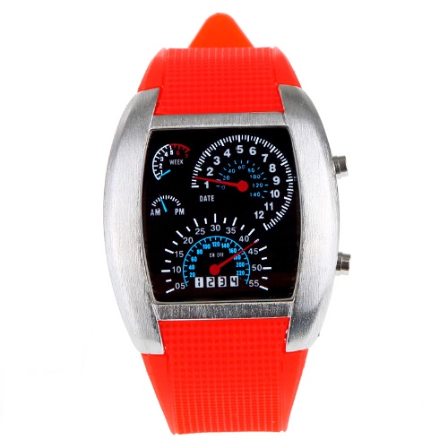 Cool Car Meter Dial Unisex Flash Dot Matrix LED Racing Watch