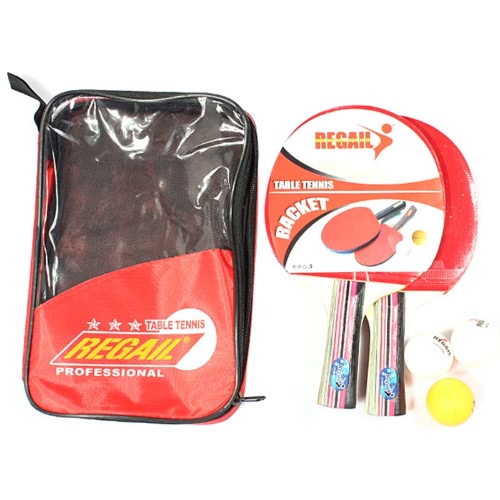 Table Tennis Set 2 Racket + 3 Ball + 1 Racket Pouch Long Handle Shake-hand Ping Pong Paddle Red