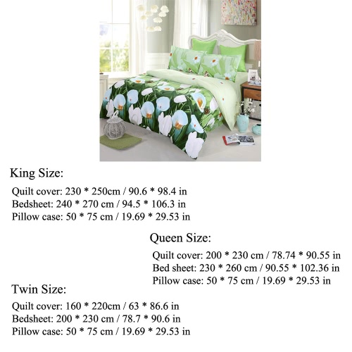 

4pcs 3D Printed Bedding Set Bedclothes White Tulip on Green Background Duvet Cover Bed Sheet 2 Pillowcases