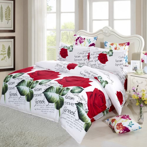 

4pcs 3D Printed Bedding Set Bedclothes Red Rose in Full Bloom King Size Duvet Cover+Bed Sheet+2 Pillowcases