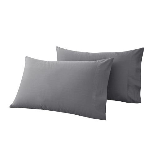 Htovila 2pcs/set 300 Thread Count 100% Cotton Pillow Cases Soft Breathable Envelope Closure End Pillow Covers Pillowcases--Grey, Queen Size