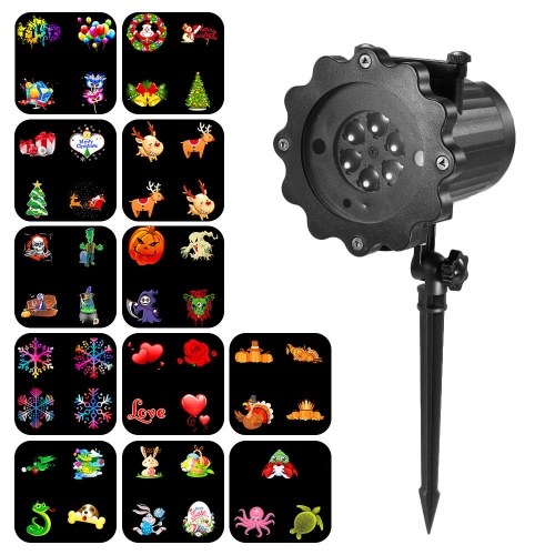 Projektionslicht animierte LED-Projektor Fernbedienung Licht Weihnachten Halloween Projektor Lichter mit 12 dynamischen Animationsfolien dekorative Beleuchtung für Holiday Party Home Yard Garden UK