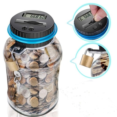 Digital Counting Money Jar with Safety Lock for Kids