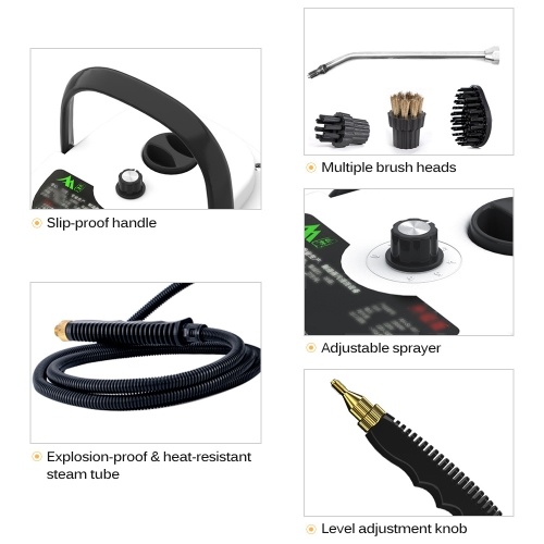 

2500W Portable Handheld Steam Cleaner High Temperature Pressurized Steam Cleaning Machine with Brush Heads and Gloves for Kitchen Furniture Bathroom Car