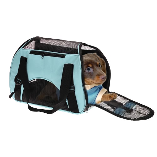 Fashion Portable Pet Dog Cat Carrier Folding Dog Cat Soft-sided Carrier Travelling Bag with 2 Openings + Shoulder Strap