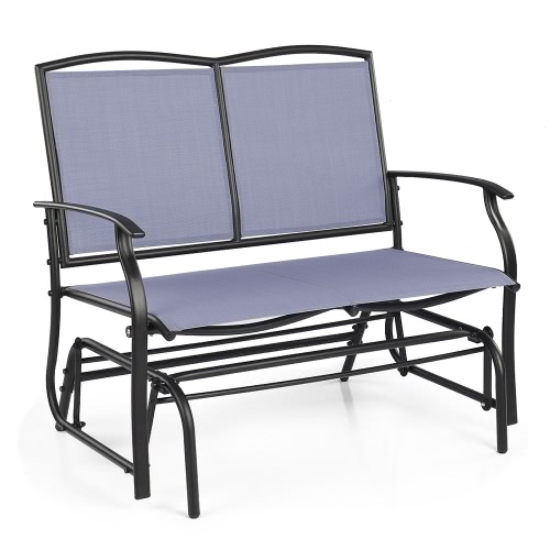 iKayaa 2 Person Patio Swing Glider Bench Chair Loveseat Textliene Garden Outdoor Rocking Chair Seating Steel Frame
