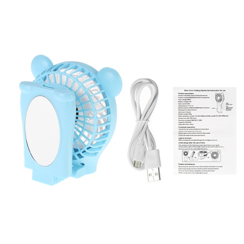

Homgeek Portable Bear Shape Mirror Cute Mini Handheld Table Foldable Fan 2 Speed for Home Office USB Rechargeable With Mirror Function