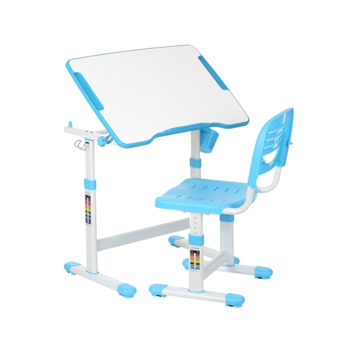 IKayaa Ensemble de bureau et chaise réglable en hauteur pour enfant 0-40 ° Inclinable Enfant Activité Ensemble de table d'art Station de travail Cadre en métal