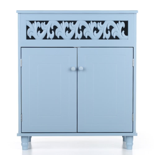 iKayaa Moderno doble puerta de gabinete de piso Shelved gabinete de almacenamiento Dormitorio muebles de baño blanco / azul