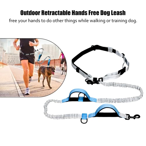 

Outdoor Retractable Hands Free Nylon Dog Leash Pet Strap Lead Safety Traction Rope with Shock Absorption Dual Bungees for Walking Training Control 140-185cm