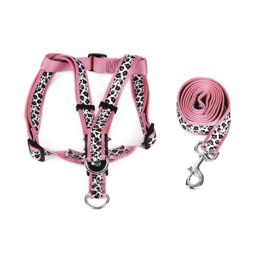 2pcs / Set Pink Leopard Dog Arnés y conjunto de correa incluye arnés ajustable 1.2m correa para caminar tamaño S / L para perros pequeños / medianos / grandes