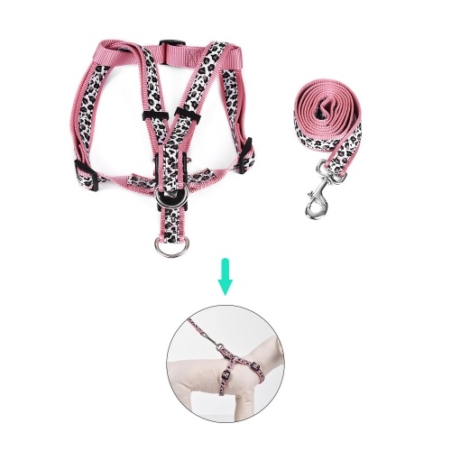 

2pcs / Set Pink Leopard Dog Harness & Leash Set Включает регулируемый жгут 1.2m Walking Leash S / L Размер для маленьких / средних / больших собак