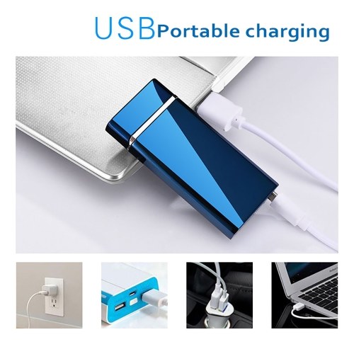 

USB Rechargeable Electronic Hit Fire Machine Windproof Flameless Pure Color Metal Smoking Cigarette Lighters of Double Arc