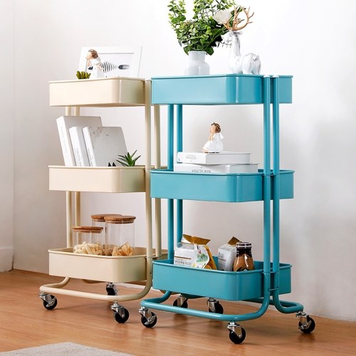 

HOME ORGANIZER 3 Tier Rolling Storage Metal Utility Cart on Wheels Carbon Steel Moveable Organizer Cart Mobile Storage Shelves Basket for Bedroom, Kitchen, Bathroom, Office, Nursery Room, Pantry