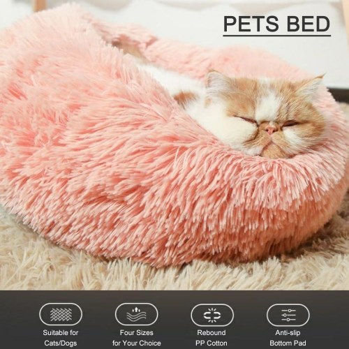 

Cat and Dog Bed Donut Cat Dog Bed, Ultra Soft Faux Fur Cat Bed, Self Warming Cuddler Washable Round Pets Bed for Cats and Small Dogs
