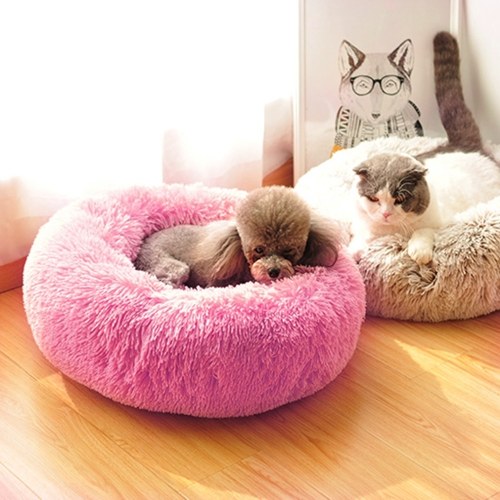 

Cat and Dog Bed Donut Cat Dog Bed, Ultra Soft Faux Fur Cat Bed, Self Warming Cuddler Washable Round Pets Bed for Cats and Small Dogs
