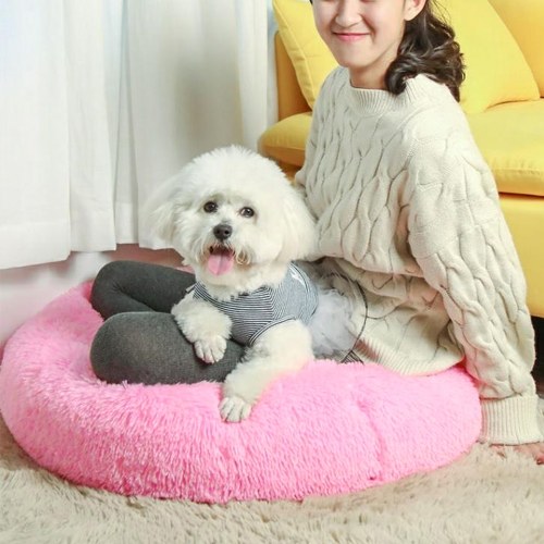 

Cat and Dog Bed Donut Cat Dog Bed, Ultra Soft Faux Fur Cat Bed, Self Warming Cuddler Washable Round Pets Bed for Cats and Small Dogs