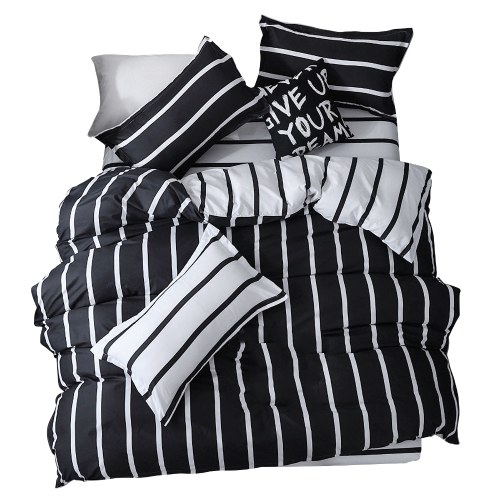 

Black and White Bedspread Set Mix Color Black and White Simple Striped Bedding Set Multi-size Bedspread Four-piece Set Aloe Cotton Bedclothes Sheet Quilt Cover Pillow Cover