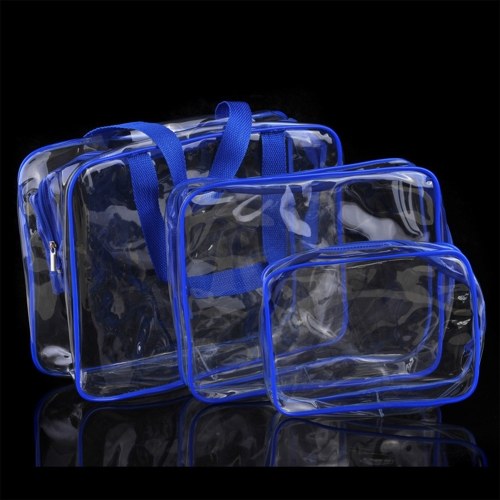 

3PCs Clear Cosmetics Bag Transparent Waterproof PVC Zippered Handle Make-up Bag