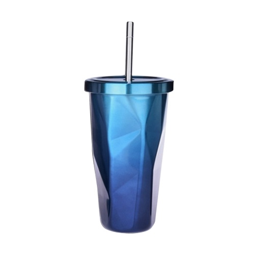 

500ml Fashion Water Cup Home & Travel Use Portable Stainless Steel Leakproof Water Bottle with Lid & Straw