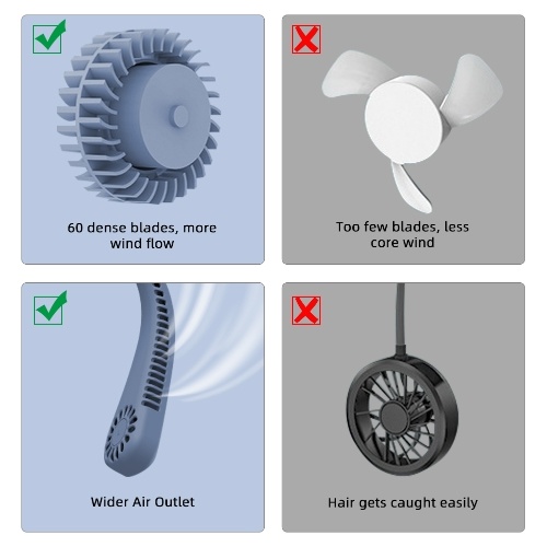 Portable Neck Fan Bladeless Fan 360°Cooling Airflow USB Rechargeable Bladeless Mini Fan 3 Speeds Hands Free Personal Fan for Housework Garden Work Outdoor Traveling Sport 