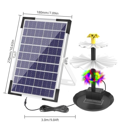 6W Solar Fountain Pump with 12 LED Lights 9 Nozzles Solar Powered Water Fountain Pump for Garden Pond Pool Fish Tank Aquarium and Outdoor (Built-in 1500mAh Battery ) 