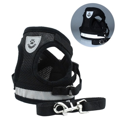 Dog Harness No-Pull Pet Harness Step-in Air Dog Harness, Soft Mesh Cat Harness, Step in Vest Harness Adjustable Outdoor Pet Vest, Reflective Harness for Pet Kitten Puppy Rabbit, (Black,M)