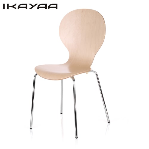 2PCS/Set of 2 Stackable Pisa Bentwood Dining Chair Stool Round Shell Shaped W/ Chromed Iron Legs Solid Birch Wood 150KG Capacity