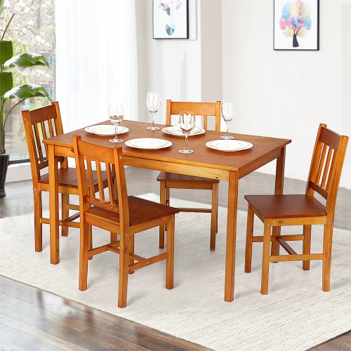 IKayaa Mesa de comedor de madera moderna de 5PCS Sillas fijadas